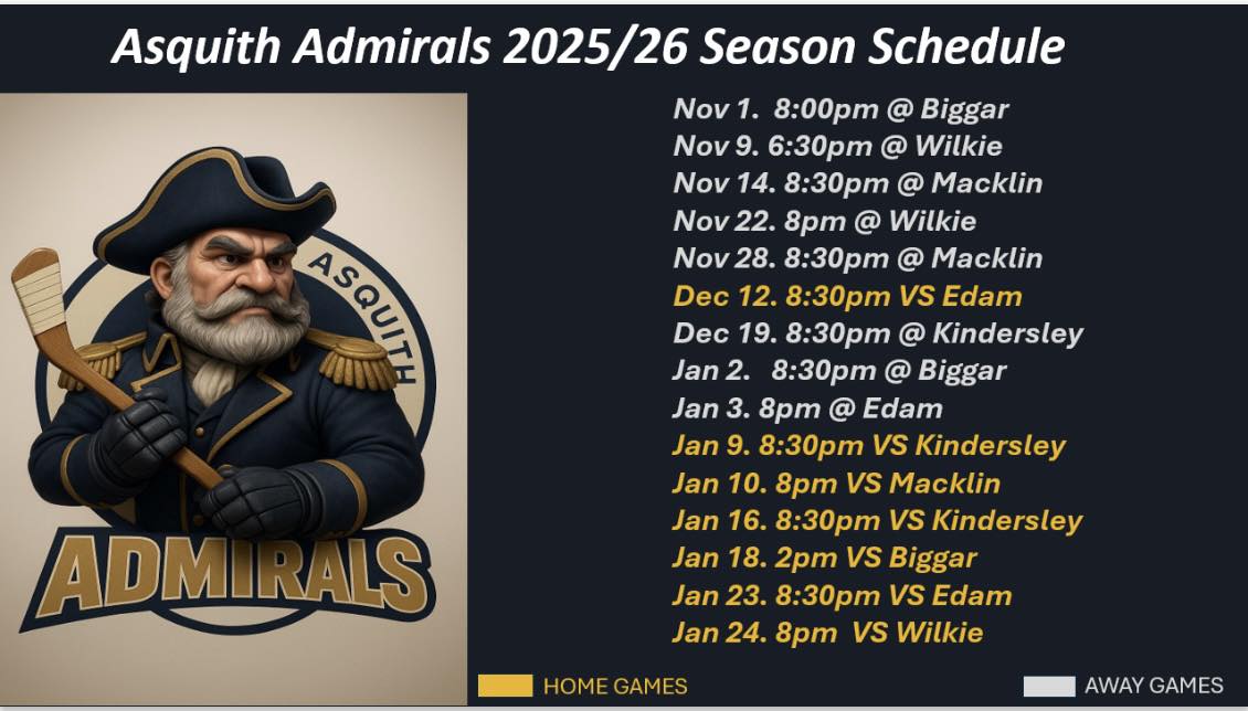 Asquith Admirals Schedule